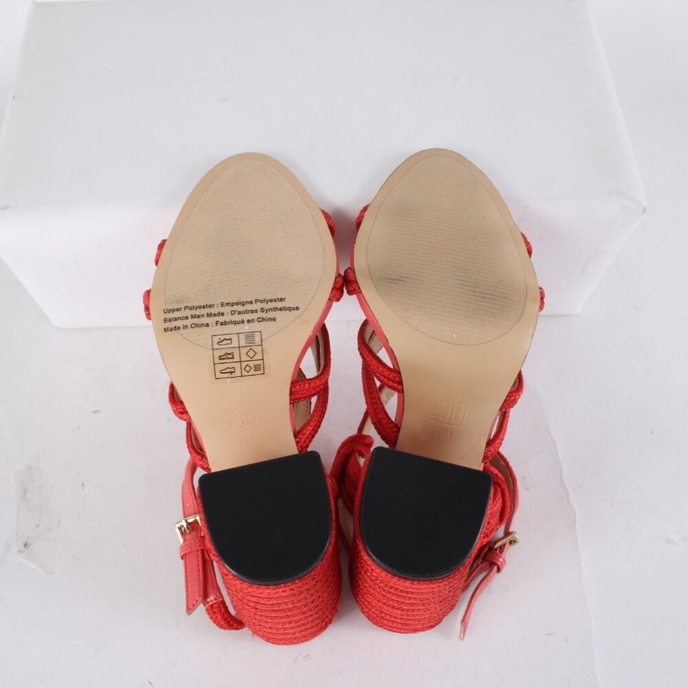 Cabi Heels Tip Toe Sz 7 M Hibiscus Red Knotted Rope Detail Polyester 4" Heels - Picture 13 of 15